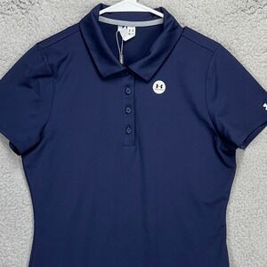 Under Armour Heat Gear Womens Golf Polo Shirt Medium Navy Blue Stretch Rugby NEW